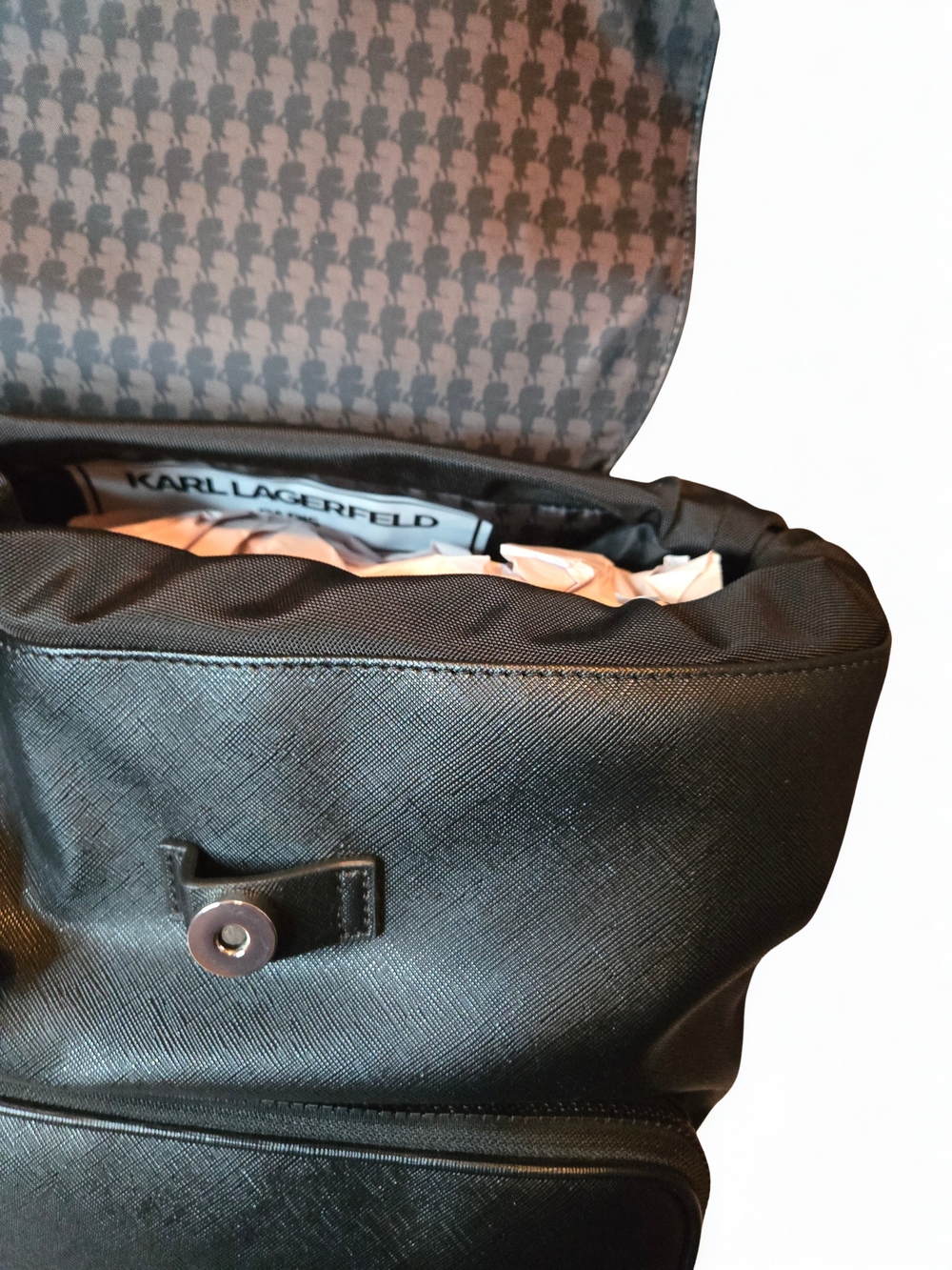 Karl Lagerfeld Black Saffiano Backpack - Logo Front - Picture 3 of 11